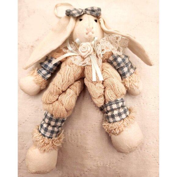 Bunny Rag Doll Fabric Rope Body 6.5 in As-is Vintage Estate - Picture 1 of 5